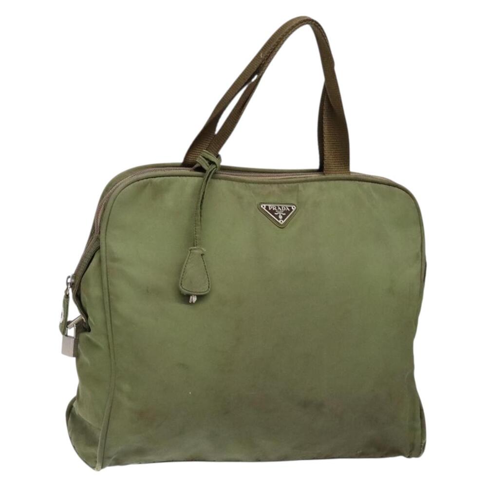 PRADA Hand Bag Nylon Green Silver